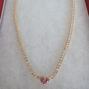 LIM LIM PINK HEART CLASSIC TENNIS NECKLACE